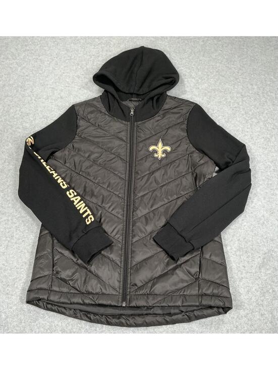 Jackets & Blazers - New Orleans Saints Women's Quilted Hooded Full‎ Zip Jacket Size M Black Gold